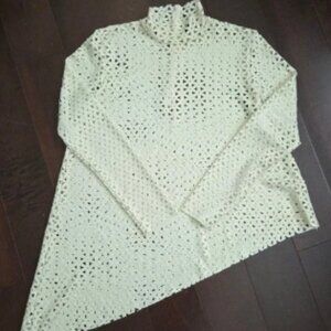 Grayse Laser Cut Asymmetrical Mock Neck Long Sleeve Yellow Tunic Sz L Vintage